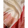 Pure Kanjivaram Silk Saree  - White With Red