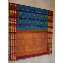 2G Pure Kanchipuram Silk Saree with peacock blue with rich Arakku Blouse and pallu