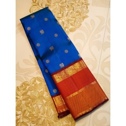 4Gram Pure Kanjivaram Silk Saree  - Blue With Red