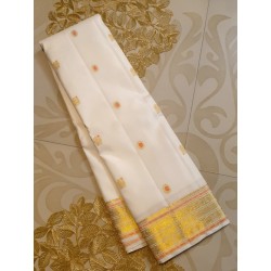 2G Pure Kanjivaram Silk Saree - White with Gold Zari Border
