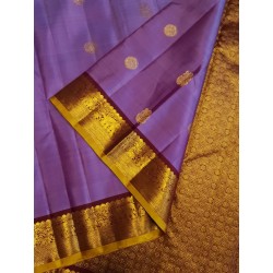 2G Pure Kanchipuram Silk Saree with dark Lavender with contrast brown Blouse