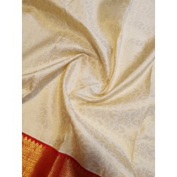 Pure Korvai Kanjivaram Silk Saree  - White With Red