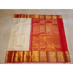 Pure Korvai Kanjivaram Silk Saree  - White With Red