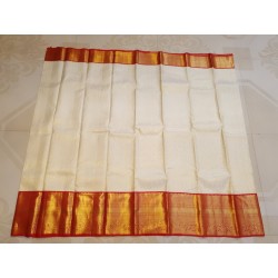 Pure Korvai Kanjivaram Silk Saree  - White With Red