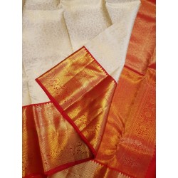 Pure Korvai Kanjivaram Silk Saree  - White With Red
