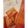 Pure Korvai Kanjivaram Silk Saree  - White With Red