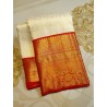 Pure Korvai Kanjivaram Silk Saree  - White With Red