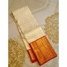 Pure Korvai Kanjivaram Silk Saree  - White With Red