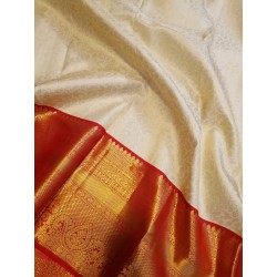 Pure Korvai Kanjivaram Silk Saree  - White With Red