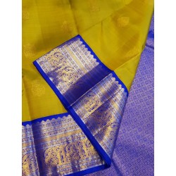 Pure Korvai Kanjivaram Silk Saree  - Green With Blue