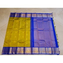 Pure Korvai Kanjivaram Silk Saree  - Green With Blue