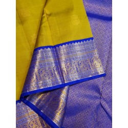 Pure Korvai Kanjivaram Silk Saree  - Green With Blue