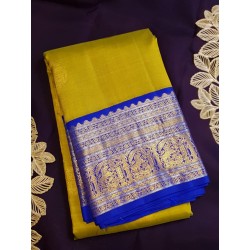 Pure Korvai Kanjivaram Silk Saree  - Green With Blue