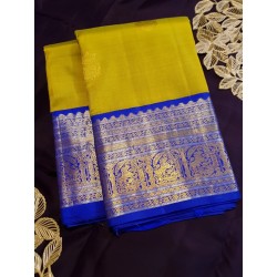Pure Korvai Kanjivaram Silk Saree  - Green With Blue