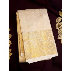 2G Pure Kanjivaram Silk Saree  - White