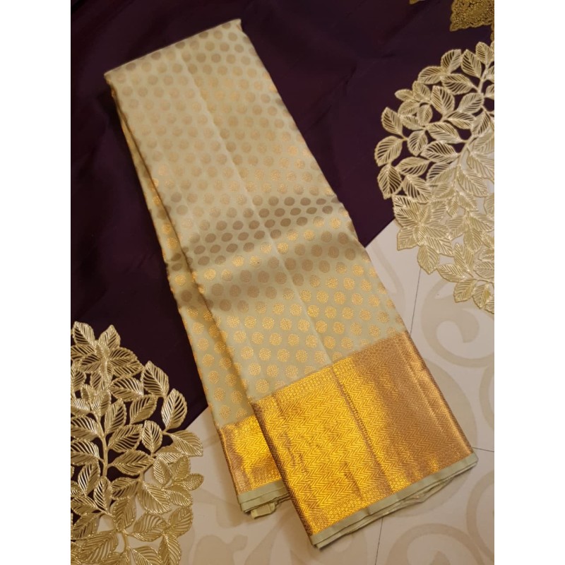 Pure Kanjivaram Silk Saree  - Pastel Green -  Gold Zari