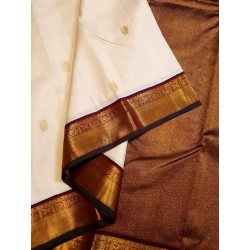 Pure Korvai Kanjivaram Silk Saree  - White With Maroon