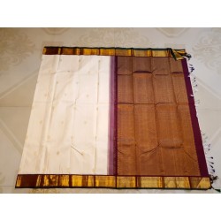 Pure Korvai Kanjivaram Silk Saree  - White With Maroon
