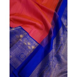 Pure Korvai Kanjivaram Silk Saree  - Pink With Blue