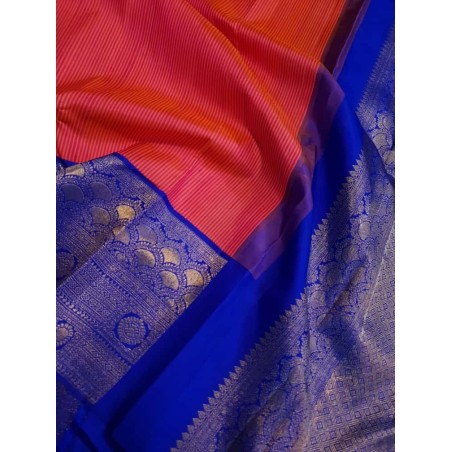 Pure Korvai Kanjivaram Silk Saree  - Pink With Blue