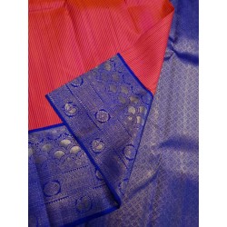 Pure Korvai Kanjivaram Silk Saree  - Pink With Blue
