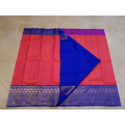 Pure Korvai Kanjivaram Silk Saree  - Pink With Blue