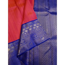 Pure Korvai Kanjivaram Silk Saree  - Pink With Blue