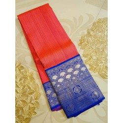 Pure Korvai Kanjivaram Silk Saree  - Pink With Blue
