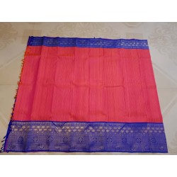 Pure Korvai Kanjivaram Silk Saree  - Pink With Blue