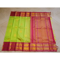 Pure Kanjivaram Silk Saree  - Green With Pink