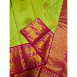 Pure Kanjivaram Silk Saree  - Green With Pink