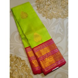 Pure Kanjivaram Silk Saree  - Green With Pink