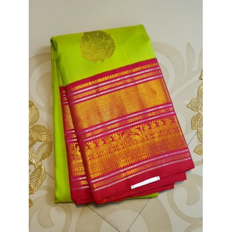 Pure Kanjivaram Silk Saree  - Green With Pink