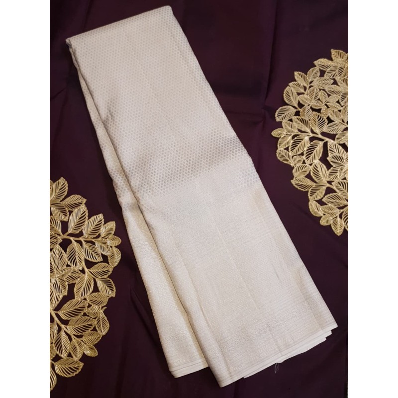 Pure Kanjivaram Silk Saree  - White - Silver zari