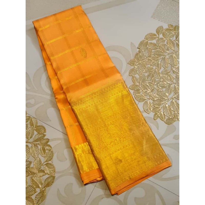 Pure Kanjivaram Silk Saree  - Yellow