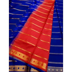 Pure Kanchi Soft Silk Sarees royal Blue with contrast red Blouse
