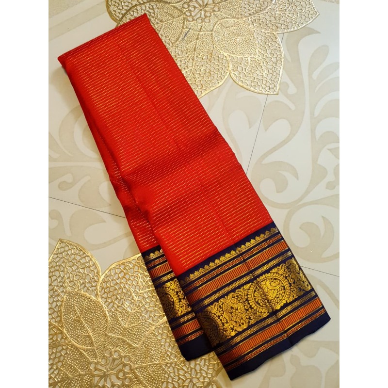 2G Korvai Pure Kanjivaram Silk Saree  - Red Navy Blue