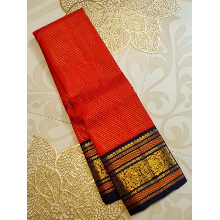 2G Korvai Pure Kanjivaram Silk Saree  - Red Navy Blue