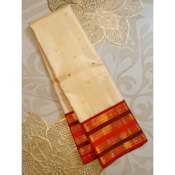 2G Korvai Pure Kanjivaram Silk Saree  - White With Red