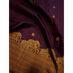 2G Pure Kanjivaram Silk Sareee - Elephant border - plum purple