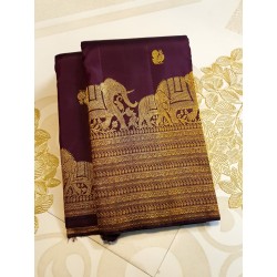 2G Pure Kanjivaram Silk Sareee - Elephant border - plum purple