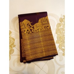 2G Pure Kanjivaram Silk Sareee - Elephant border - plum purple