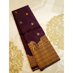 2G Pure Kanjivaram Silk Sareee - Elephant border - plum purple
