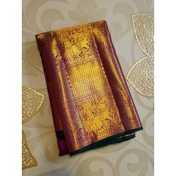 2G Exclusive Pure Kanchipuram Silk Saree with Vairaoosi Weaving, Parrot Buttas & Rich Zari Pallu