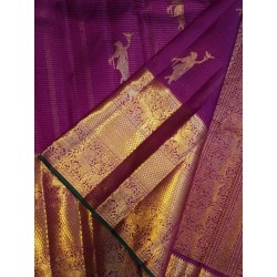 2G Exclusive Pure Kanchipuram Silk Saree with Vairaoosi Weaving, Parrot Buttas & Rich Zari Pallu
