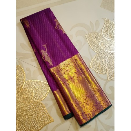 2G Exclusive Pure Kanchipuram Silk Saree with Vairaoosi Weaving, Parrot Buttas & Rich Zari Pallu