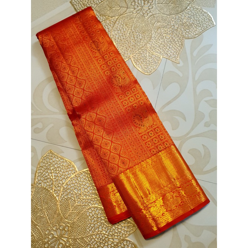 2G Pure Kanjivaram Silk Saree - chilliRed