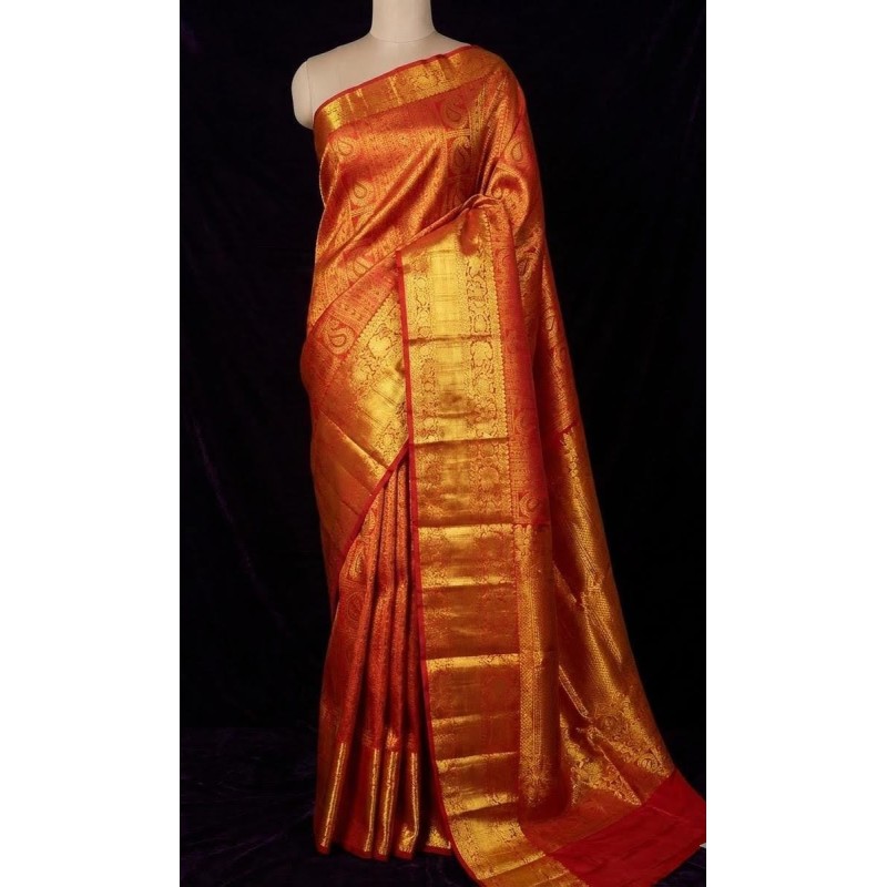 2G Pure Kanjivaram Silk Saree - chilliRed
