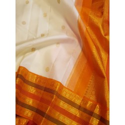2G Pure Korvai Kanjivaram Silk - white - Mustrad Orange
