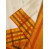 2G Pure Korvai Kanjivaram Silk - white - Mustrad Orange